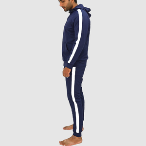 Survêtement à capuche pour homme, bleu marine, veste zippée avec poches latérales et pantalon assorti, style décontracté, automne - Product Image 1