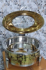 Round Glass Lid Chafer <b>Food</b> Warmer Stainless Steel Buffet Heating Dish Catering Serving Equipment - Indian Home Crafts - Product Image 4