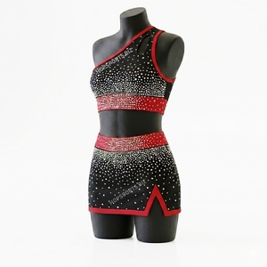 Ensemble de vêtements d'entraînement pour cheerleading/danse avec strass, noir et rose, soutien-gorge et short scintillants, vêtements d'entraînement pour cheerleading - Product Image 4
