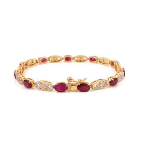 14k Gold 5.02 Ct <b>Ruby</b> and Diamond Art Deco Fashion Tennis <b>Bracelet</b> - Product Image 6