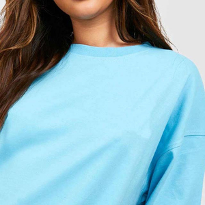 Conjunto Casual de 2 Piezas para Mujer, Shorts y Camiseta de Punto Azul Claro, Cuello Redondo, Manga Corta, Corte Holgado, por Encima de la Rodilla, Color Sólido, Algodón Transpirable - Product Image 3