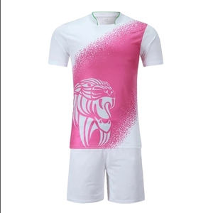 ชุดเสื้อฟุตบอลชาย สีขาวชมพูไล่เฉด พิมพ์ลายด้วยความร้อน ระบายเหงื่อได้ดี แขนสั้น ชุดยูนิฟอร์มผู้ใหญ่ ทุกฤดูกาล ด้านหน้า - Product Image 1