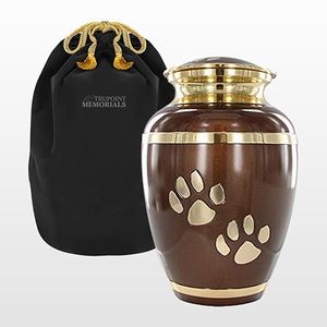 Trupoint Memorials Pet Urn Teardrop Shape Rosewood Finish Gold Paw Prints Airtight for <b>Dogs</b> - Product Image 1