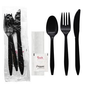 Eco-Friendly Biodegradable Disposable <b>Plastic</b> Cutlery Sets-Knife Fork Spoon Napkin Salt Pepper Individually <b>Wrapped</b> PP/PS Party - Product Image 1