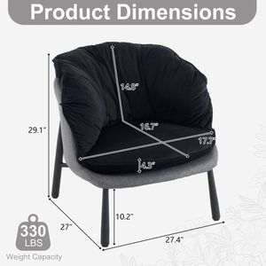 Sedia di accento di velluto con gambe in metallo moderna comoda poltrona per la lettura per soggiorno camera da letto studio camera da letto casa ufficio nero - Product Image 5