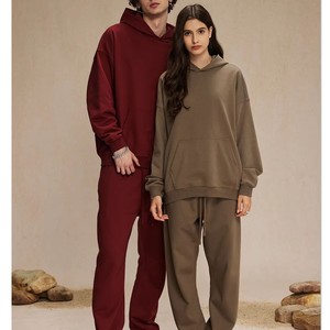 Ensemble de sweat-shirts à capuche surdimensionnés, couleur unie, coton, unisexe, décontracté, streetwear d'automne, manches régulières, design avec poche - Product Image 5