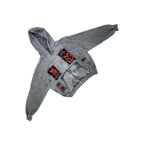 Sudadera con capucha Y2K con cremallera - Estampado gótico de esqueleto con grafiti, sudadera extragrande corta, estilo grunge streetwear - Product Image 3