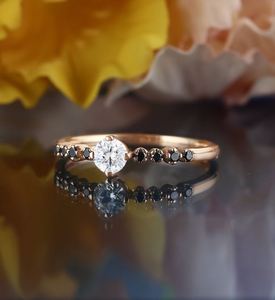Prong <b>Set</b> Moissanite Engagement <b>Ring</b> Rose Gold Bridal <b>Ring</b> Half Eternity Black spinnel Anniversary <b>Ring</b> Elegant Gift for <b>Women</b> - Product Image 3