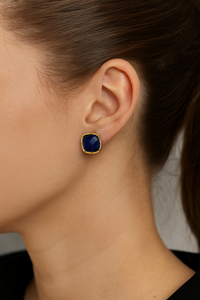 Pendientes de botón de latón chapados en oro con circonitas, diseño de cojín, hechos a mano, antideslustre, unisex, gran idea de regalo - Product Image 2