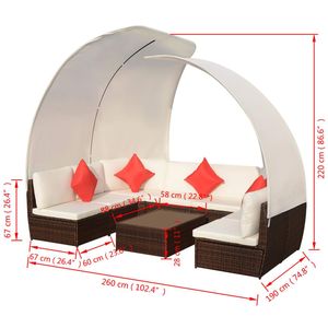 Ensemble de 9 meubles de jardin en teck brun, crème, blanc et rouge - Product Image 6