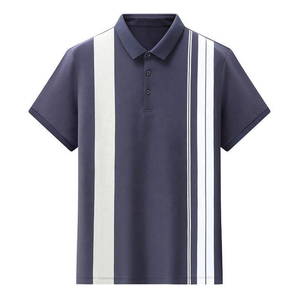 เสื้อโปโลถักลายทางสีขาวสำหรับผู้ชาย แขนสั้น สไตล์ลำลอง ดีไซน์สีตัดต่อ ทรงปกติ เสื้อสั่งทำสำหรับผู้ใหญ่ - Product Image 2