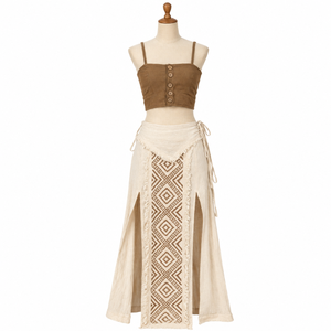 Wrap Maxi <b>Skirt</b> Womens <b>Boho</b> Ethnic Embroidered Fringe Side Slit|Tie Waist Flowy Beach Resort Vacation Summer Wear Bohemian Styl - Product Image 1
