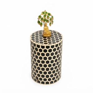 Mesa de Centro con Incrustaciones de Hueso, Diseño Floral en Blanco y Negro, Precio de Fábrica, Mueble de Madera Hecho a Mano para Sala de Estar, Logotipo Personalizado - Product Image 4