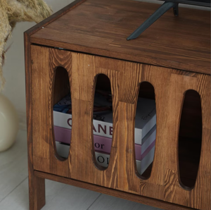 Mueble de TV con puerta corredera, estilo moderno, venta al por mayor de fábrica, consola de TV de madera de mediados de siglo con puerta corredera de corte ovalado - Product Image 5