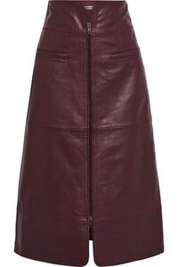 Jupe midi droite en similicuir pour femme avec fente avant, design minimaliste, couleur beige, taille normale, à porter toute l'année - Product Image 3