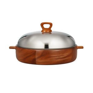 Casserole en bois haut de gamme avec couvercle doré et poignée rectangulaire en bois pour servir les aliments, design écologique, très demandée - Product Image 6