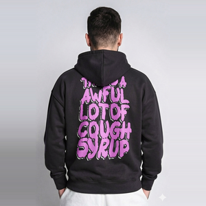 Men Pullover Hoodie Black 100% Cotton Oversized <b>Hip</b> Hop Graphic Screen Print AWFUL LOT OF COUGH SYRUP Streetwear Wholesale - Product Image 4