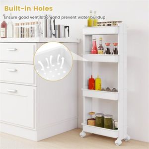 Carrello portaoggetti fai-da-te con ruote, 4 ripiani, 39,4 cm x 22,9 cm x 102,9 cm, con vassoi ventilati rimovibili per cucina e bagno - Product Image 6