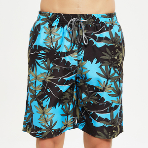Shorts de Baño para Hombre, Estampados, de Secado Rápido, con Cordón en la Cintura, Casuales, Azul y Negro, con Estampado de Palmeras, Corte Medio - Product Image 6