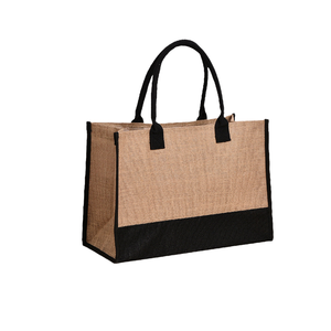 Manufacturer Custom Logo Screen Printed Eco-friendly Jute <b>Shopping</b> Tote <b>Bags</b> <b>Zipper</b> Closure Medium Size Long Handles <b>Bags</b> - Product Image 3