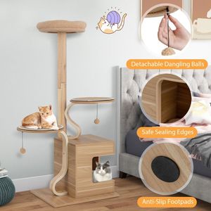 Albero per Gatti a 4 Livelli in Legno, Alto 130 cm, con Cuccia e Cuscini Lavabili, Tiragraffi e Albero per Gatti - Product Image 2