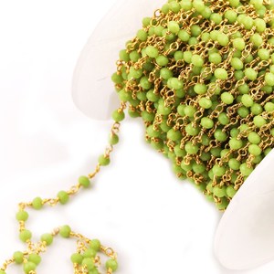Chaîne de chapelet en perles d'hydroperidote verte, rondelles 3MM 3.5MM, plaquée or jaune, pour la fabrication de bijoux, prix de gros en vrac - Product Image 6