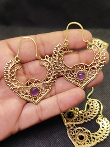 Pendientes de botón geométricos de amatista chapados en oro de moda para mujer, con cuentas, para boda o compromiso, joyería de piedra natural - Product Image 5