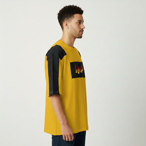 Hot Selling Streetwear Boxy Fit Drop Shoulder Color Block <b>Patchwork</b> Men's Yarn Dyed T-<b>shirts</b> Letter Pattern Men's Summer T-<b>Shirt</b> - Product Image 4