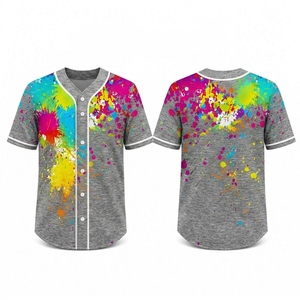 เสื้อเบสบอลวันแข่งขัน ลายเพ้นท์ซับลิเมชั่น กระดุมเต็มตัว คอวี ผ้าตาข่าย พรีเมียม ผลิตตามสั่ง รับผลิตแบบ OEM ขายส่งจากโรงงาน - Product Image 1