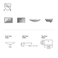Lavabo rectangulaire sous plan NV2288, dimensions totales 560x360x185mm, en céramique vitrifiée, pour salle de bain, vente en gros