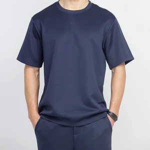 Mens Navy Blue Quick Dry Casual <b>Tracksuit</b> Short Sleeve T-Shirt with Side Pockets Full Length Pants Crew Neck Lightweight Summer - Product Image 5