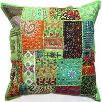 Housse de coussin carrée vintage en patchwork 100% coton faite à la main en Inde - Design tendance pour hôtel, hôpital et usage domestique