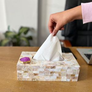 Square Mother Of Pearl Tissue <b>Box</b> Cover Glossy Modern <b>Storage</b> <b>Bin</b> For Living Room Tabletop Mount - Product Image 6