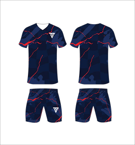 Custom Sublimated Blue Geometric <b>Soccer</b> Jersey Set Men V-Neck Short Sleeve Moisture Wicking Athletic Fit All Seasons - Product Image 4