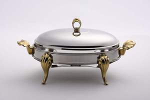 Round Stainless Steel Chafer with Gold <b>Legs</b> Food <b>Warmer</b> Serving Dish for Restaurant Banquet Use - Product Image 3