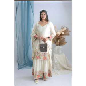 Conjunto de Top Elegante y Transpirable de Chifón con Mangas Largas y Sarara Dupatta para Mujer, Ideal para Fiestas - Product Image 4