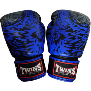 Guantes de Boxeo Twins Muaythai Azul y Negro con Estampado Digital, Cuero Vacuno Auténtico, Ligeros, Dedos Completos - Product Image 5