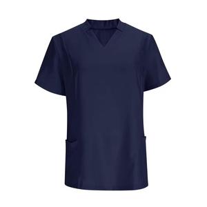 Haut de blouse médicale bleu marine à col en V pour femme, manches courtes, uniforme d'hôpital, tissu polyester respirant, haut de blouse médicale - Product Image 4