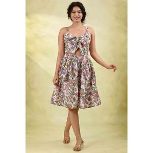 Vestido Floral Ajustado y Evase, Ecológico y Lavable para Mujer, Vestido Midi sin Mangas con Cintura Ajustable, Vestido Casual de Verano - Product Image 1