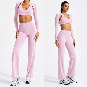 Ropa Deportiva al por Mayor, Conjunto de Yoga Ajustado, Logotipo Personalizado, Alta Elasticidad, Absorbe el Sudor, Conjunto de Yoga de 3 Piezas para Mujer - Product Image 6
