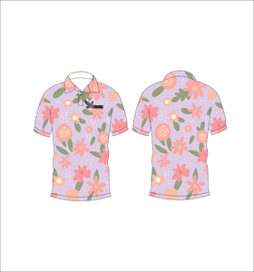 Pink <b>Orange</b> Floral <b>Polo</b> Shirt Pastel Flower Pattern Short Sleeve Summer Casual Front Back View - Product Image 6