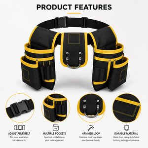 Customizable Heavy Duty Waist Tool Bag with Multiple Pockets Adjustable Belt <b>Hammer</b> <b>Loop</b> for Electrician Carpenter DIY Work Uses - Product Image 4