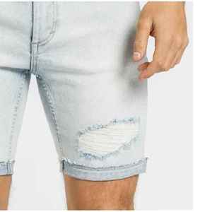 Casual Summer Men's 100% Cotton Denim <b>Jean</b> Shorts <b>Elastic</b> Waist Solid Custom Waterproof Breathable - Product Image 2