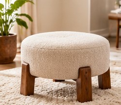 Modern Round Ottoman Stool Upholstered <b>Footrest</b> Wooden Legs Detachable Floor Mount Home Seat for Bedroom Living Room - Product Image 1