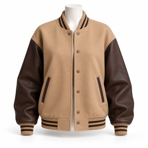 Chaqueta Acolchada Varsity para Mujer, Gruesa y Cálida, de Lana, para Invierno, Informal, de Piel de Oveja Teñida, Bordada, de Algodón - Product Image 3