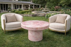 Mesa Redonda de Cuarzo Rosa Hecha a Mano, Muebles de Interior de Lujo y Decoración de Mesa de Lujo Hecha a Mano para el Hogar - Product Image 3