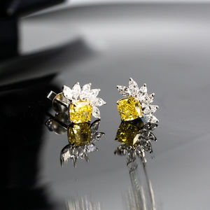 1 Carat Princess Cut Fancy Lab Grown Diamond <b>Stud</b> <b>Earrings</b> 18K Yellow Gold Simple Classic Square Certified High Quality Jewelry - Product Image 1