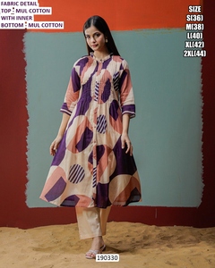 Conjunto de Kurta Tradicional de Algodón Bordado para Mujer, Corte Regular, Largo hasta el Suelo, de Secado Rápido, Marca Saanvi Summer Blossom, para Bodas y Fiestas - Product Image 1