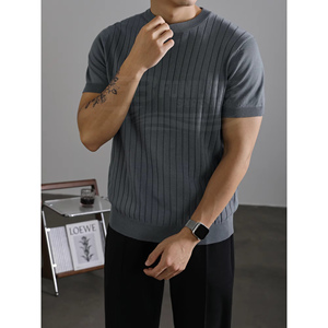 Camiseta de Verano para Hombre, Delgada, Transpirable, de Algodón, Informal, con Cuello Redondo, de Manga Corta, de Secado Rápido, Personalizada, con Textura Sólida - Product Image 3