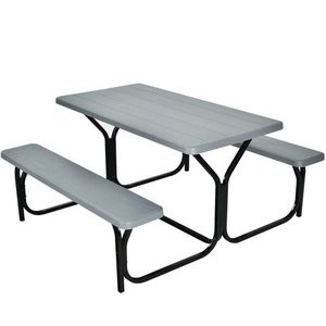 Gray Picnic <b>Table</b> <b>Bench</b> Garden <b>Set</b> - Product Image 2